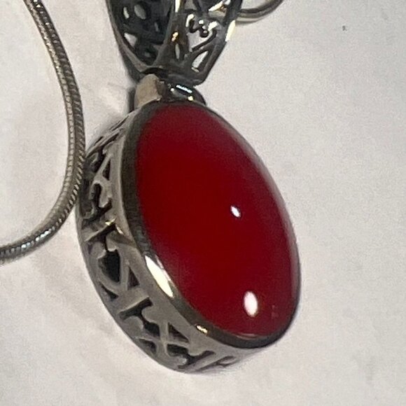 Vtg Silpada 925 Oval Red Cabochon Filigree Pendant Necklace Silver Snake Chain - Picture 3 of 5